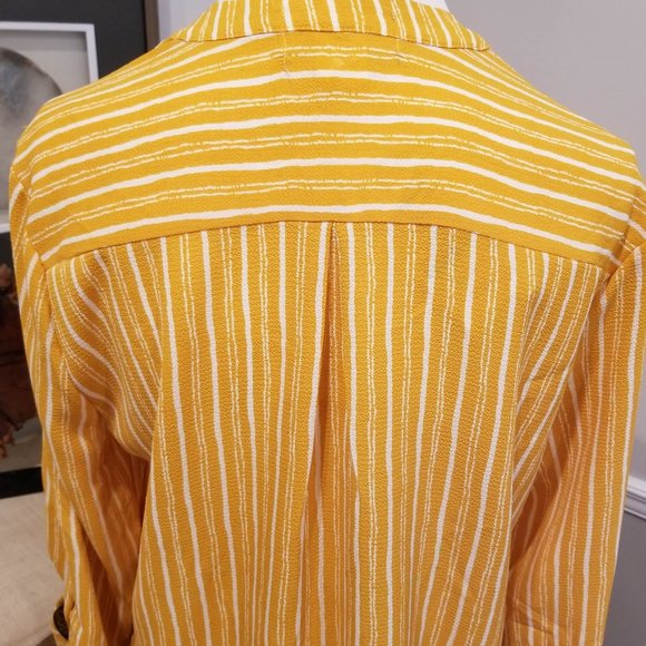 Wishful Park Brand Top Blouse Mustard Yellow White Stripes Size Large - Picture 10 of 12